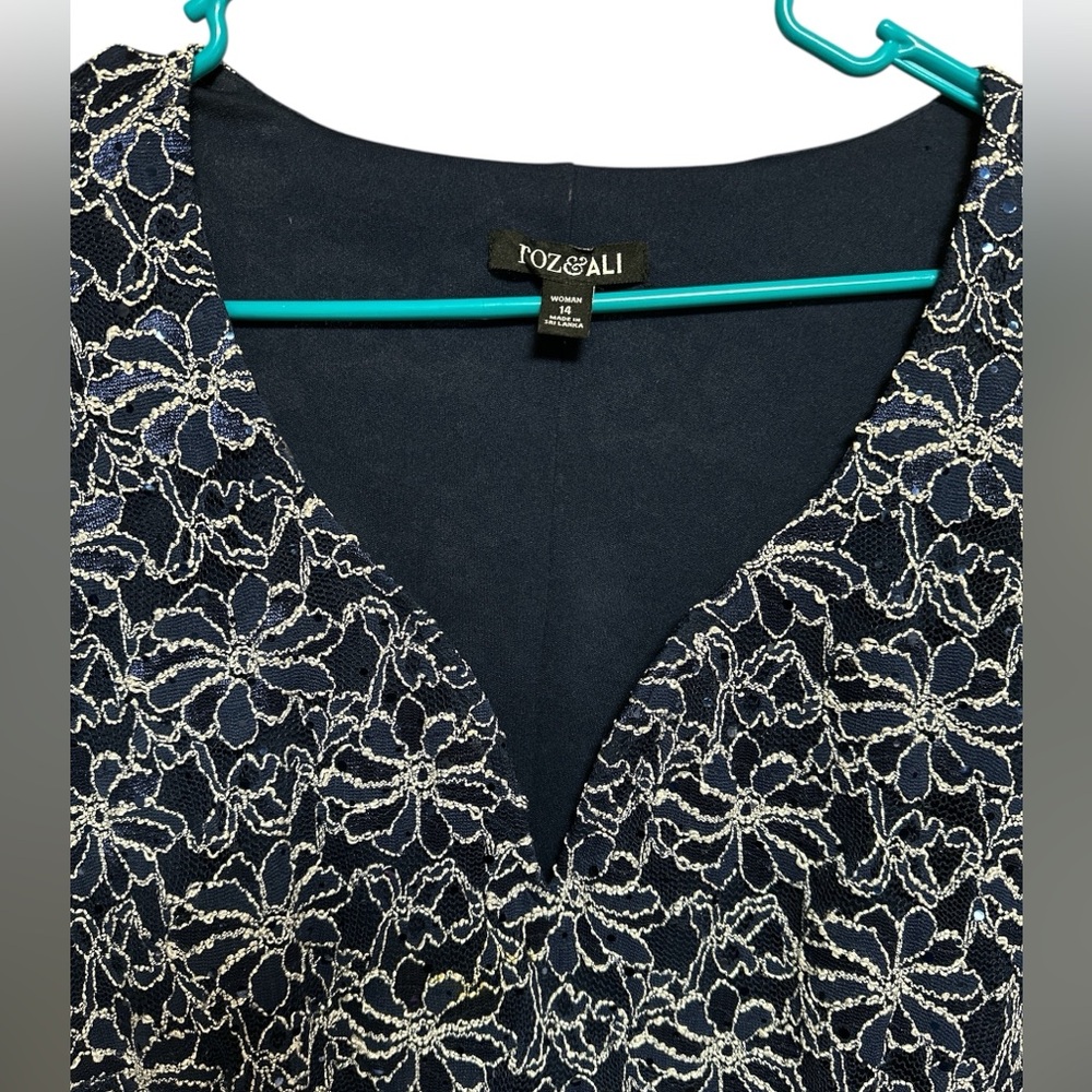 Roz & Ali Floral Embroidered Navy and White Midi Dress size 14‎ - Picture 5 of 5